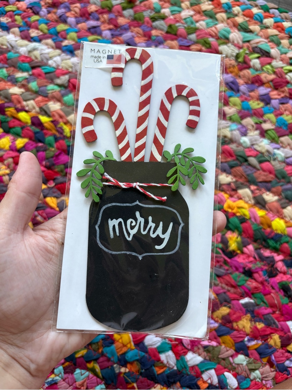 ROEDA HAND-PAINTED METAL CHRISTMAS CANDY CANE JAR MAGNET